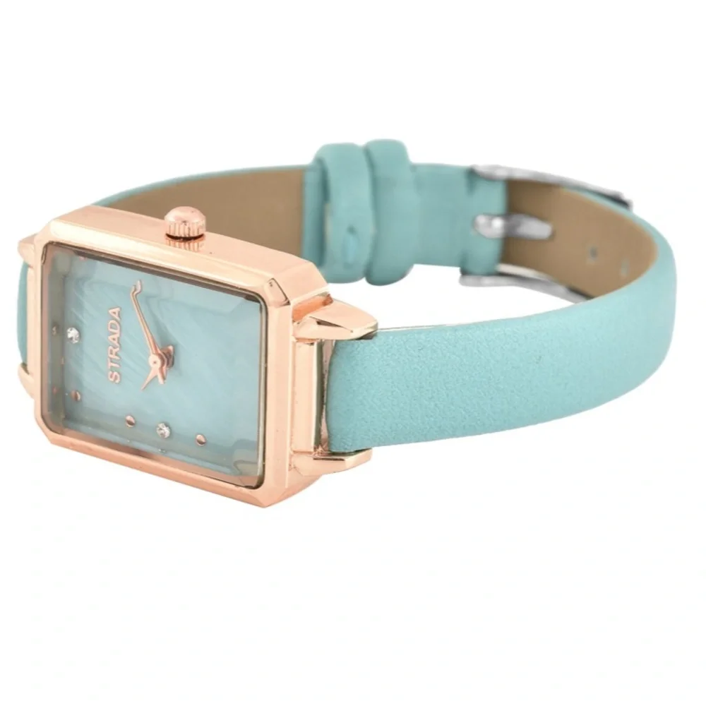 Blue Green Faux Leather Strap Watch
